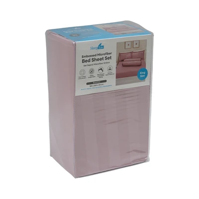 Gambar Sleeplite 180x200 cm Set 5 Pcs Seprai King Microfiber Emboss - Pink Blush
