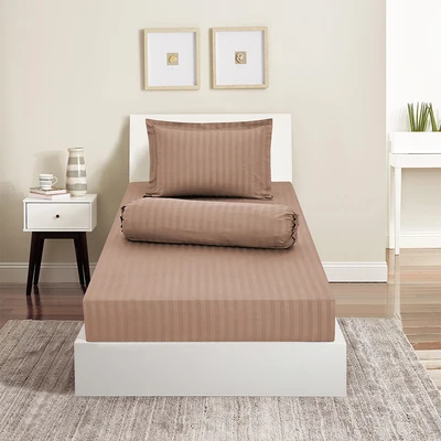 Gambar Sleeplite 120x200 cm Set 3 Pcs Seprai Single Microfiber Emboss - Cokelat Pecan