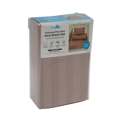 Gambar Sleeplite 120x200 cm Set 3 Pcs Seprai Single Microfiber Emboss - Cokelat Pecan