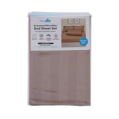 Gambar Sleeplite 160x200 cm Set 5 Pcs Seprai Queen Microfiber Emboss - Cokelat Pecan