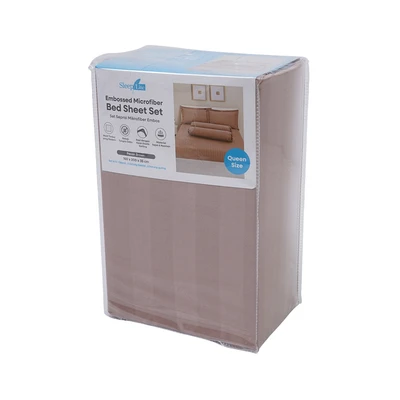 Gambar Sleeplite 160x200 cm Set 5 Pcs Seprai Queen Microfiber Emboss - Cokelat Pecan