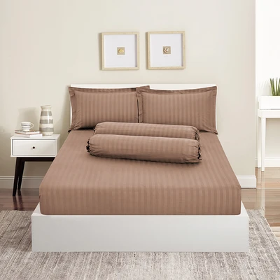 Gambar Sleeplite 180x200 cm Set 5 Pcs Seprai King Microfiber Emboss - Cokelat Pecan