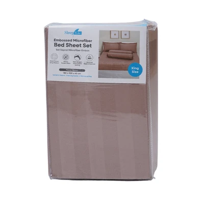Gambar Sleeplite 180x200 cm Set 5 Pcs Seprai King Microfiber Emboss - Cokelat Pecan