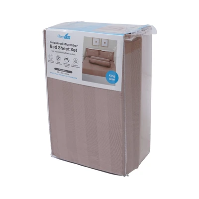 Gambar Sleeplite 180x200 cm Set 5 Pcs Seprai King Microfiber Emboss - Cokelat Pecan