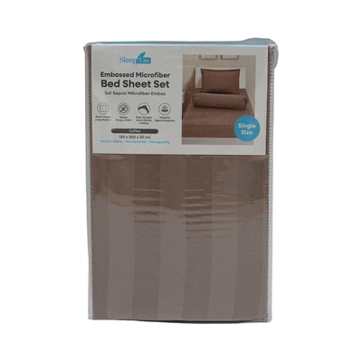 Gambar Sleeplite 120x200 cm Set 3 Pcs Seprai Single Microfiber Emboss - Cokelat Coffee