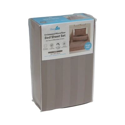 Gambar Sleeplite 120x200 cm Set 3 Pcs Seprai Single Microfiber Emboss - Cokelat Coffee