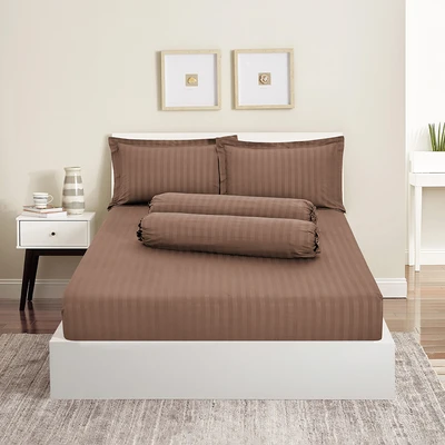 Gambar Sleeplite 160x200 cm Set 5 Pcs Seprai Queen Microfiber Emboss - Cokelat Coffee