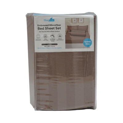 Gambar Sleeplite 160x200 cm Set 5 Pcs Seprai Queen Microfiber Emboss - Cokelat Coffee