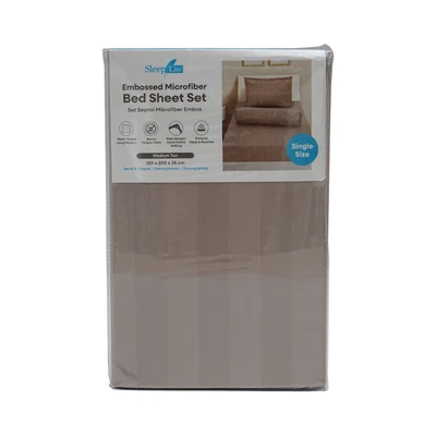 Gambar Sleeplite 120x200 cm Set 3 Pcs Seprai Single Microfiber Emboss - Cokelat Tan