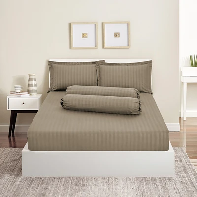 Gambar Sleeplite 160x200 cm Set 5 Pcs Seprai Queen Microfiber Emboss - Cokelat Tan