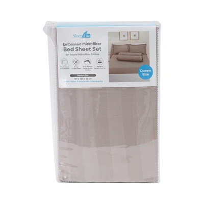 Gambar Sleeplite 160x200 cm Set 5 Pcs Seprai Queen Microfiber Emboss - Cokelat Tan