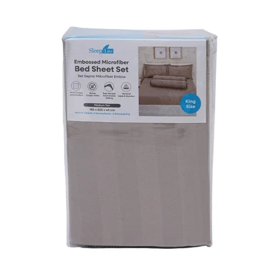 Gambar Sleeplite 180x200 cm Set 5 Pcs Seprai King Microfiber Emboss - Cokelat Tan