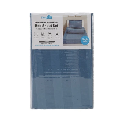 Gambar Sleeplite 120x200 cm Set 3 Pcs Seprai Single Microfiber Emboss - Biru Tide