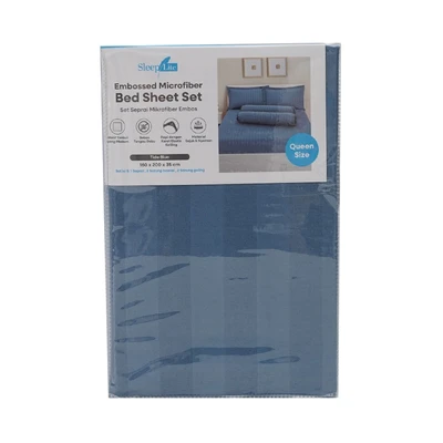 Gambar Sleeplite 160x200 cm Set 5 Pcs Seprai Queen Microfiber Emboss - Biru Tide