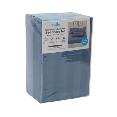 Gambar Sleeplite 160x200 cm Set 5 Pcs Seprai Queen Microfiber Emboss - Biru Tide