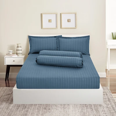 Gambar Sleeplite 180x200 cm Set 5 Pcs Seprai King Microfiber Emboss - Biru Tide