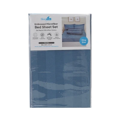 Gambar Sleeplite 180x200 cm Set 5 Pcs Seprai King Microfiber Emboss - Biru Tide