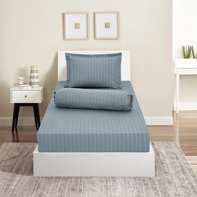 Gambar Sleeplite 120x200 cm Set 3 Pcs Seprai Single Microfiber Emboss - Biru Pewter