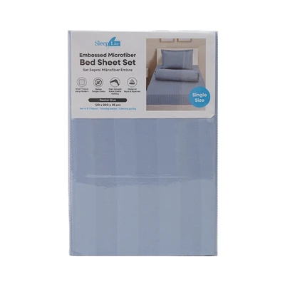 Gambar Sleeplite 120x200 cm Set 3 Pcs Seprai Single Microfiber Emboss - Biru Pewter