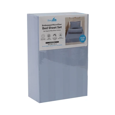 Gambar Sleeplite 120x200 cm Set 3 Pcs Seprai Single Microfiber Emboss - Biru Pewter