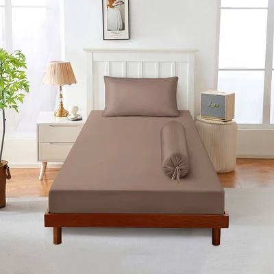 Gambar Sleeplite 120x200 cm Set 3 Pcs Seprai Microfiber Single Solid - Cokelat Praline