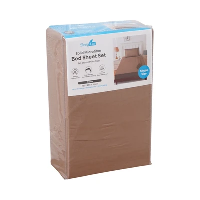 Gambar Sleeplite 120x200 cm Set 3 Pcs Seprai Microfiber Single Solid - Cokelat Praline