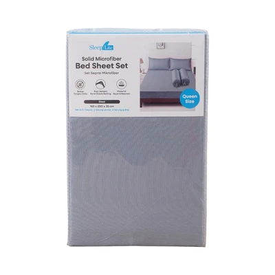 Gambar Sleeplite 160x200 cm Set 5 Pcs Seprai Microfiber Queen Solid - Abu-abu Steel