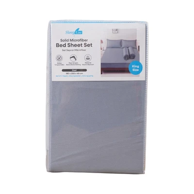 Gambar Sleeplite 180x200 cm Set 5 Pcs Seprai Microfiber King Solid - Abu-abu Steel