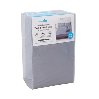 Gambar Sleeplite 180x200 cm Set 5 Pcs Seprai Microfiber King Solid - Abu-abu Steel