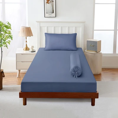 Gambar Sleeplite 120x200 cm Set 3 Pcs Seprai Microfiber Single Solid - Biru Denim