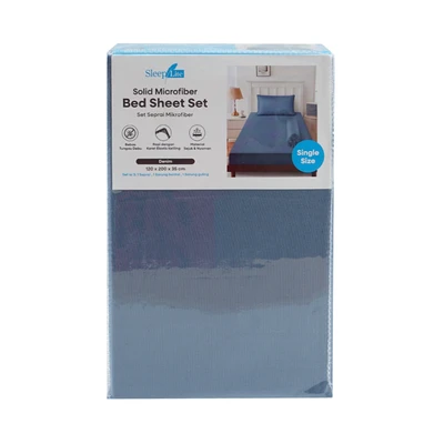 Gambar Sleeplite 120x200 cm Set 3 Pcs Seprai Microfiber Single Solid - Biru Denim