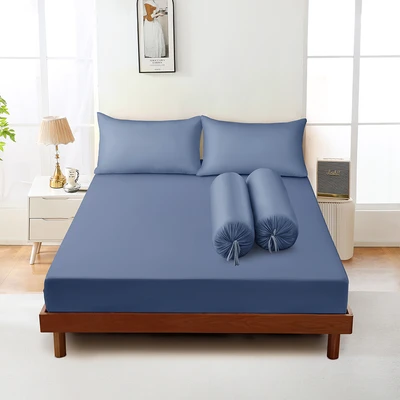 Gambar Sleeplite 160x200 cm Set 5 Pcs Seprai Microfiber Queen Solid - Biru Denim
