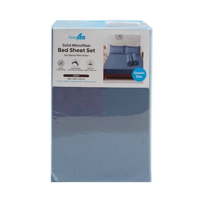 Gambar Sleeplite 160x200 cm Set 5 Pcs Seprai Microfiber Queen Solid - Biru Denim