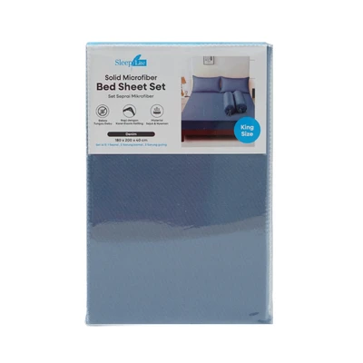 Gambar Sleeplite 180x200 cm Set 5 Pcs Seprai Microfiber King Solid - Biru Denim