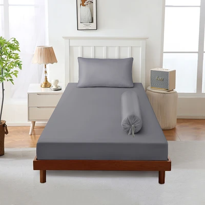 Gambar Sleeplite 120X200 Cm Set 3 Pcs Seprai Microfiber Single Solid - Abu-Abu