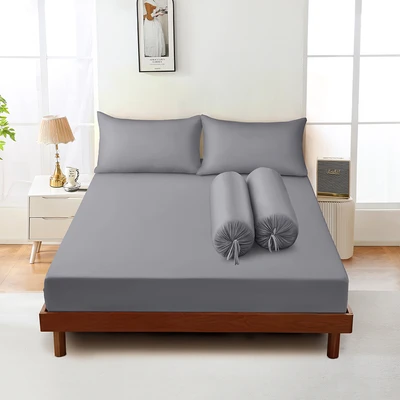 Gambar Sleeplite 160x200 cm Set 5 Pcs Seprai Microfiber Queen Solid - Abu-abu