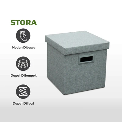 Gambar Stora Bangku Ottoman Lipat Soft Dengan Tutup 30x30 cm - Biru