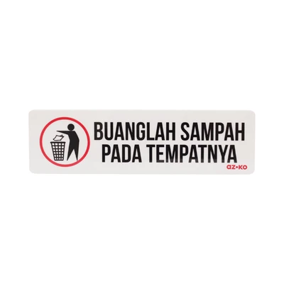Gambar Azko Stiker Anodized Sign Buanglah Sampah Pada Tempatnya 7.6x26 cm - Putih