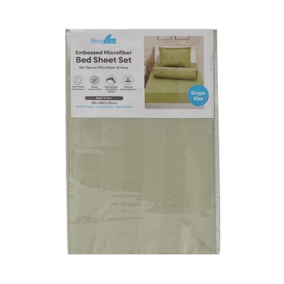 Gambar Sleeplite 120x200 cm Set 3 Pcs Seprai Single Microfiber Emboss - Hijau Basil