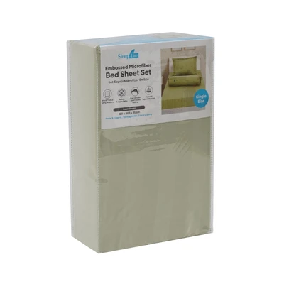 Gambar Sleeplite 120x200 cm Set 3 Pcs Seprai Single Microfiber Emboss - Hijau Basil