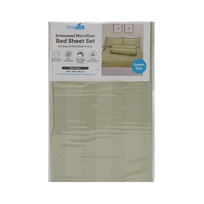 Gambar Sleeplite 160x200 cm Set 5 Pcs Seprai Queen Microfiber Emboss - Hijau Brasil