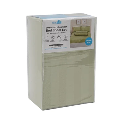 Gambar Sleeplite 160x200 cm Set 5 Pcs Seprai Queen Microfiber Emboss - Hijau Brasil