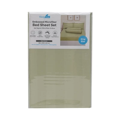 Gambar Sleeplite 180x200 cm Set 5 Pcs Seprai King Microfiber Emboss - Hijau Basil