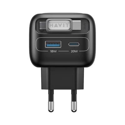 Gambar Havit Kepala Charger GaN Retractable 35 Watt UC251 - Hitam