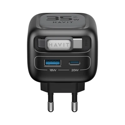 Gambar Havit Kepala Charger GaN Retractable 35 Watt UC251 - Hitam