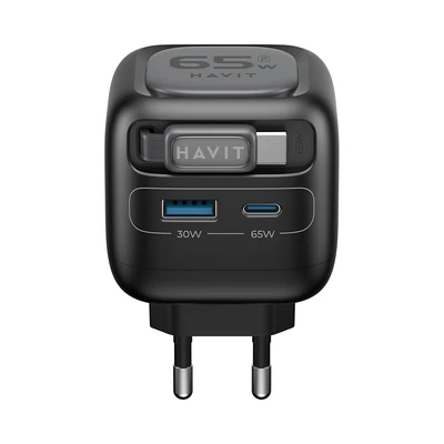 Gambar Havit Kepala Charger GaN Retractable 65 Watt UC253 - Hitam