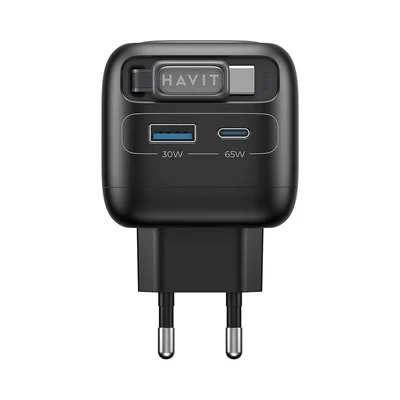 Gambar Havit Kepala Charger GaN Retractable 65 Watt UC253 - Hitam
