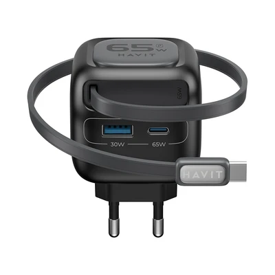 Gambar Havit Kepala Charger GaN Retractable 65 Watt UC253 - Hitam