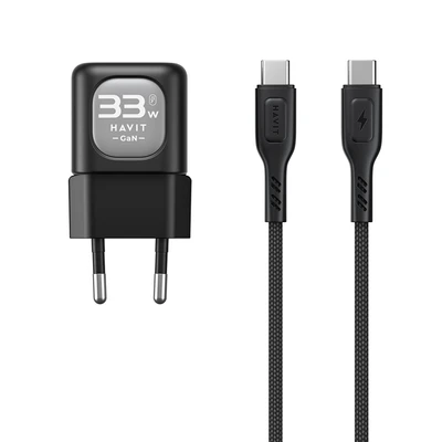 Gambar Havit Kepala Charger Set Dengan Kabel 33 Watt UC233 - Hitam