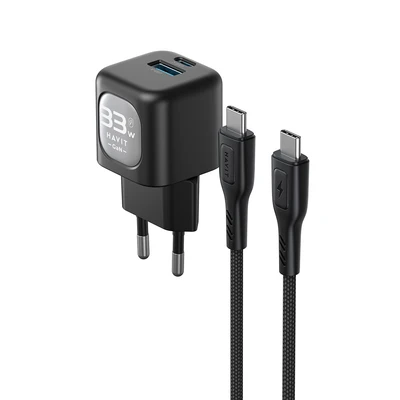 Gambar Havit Kepala Charger Set Dengan Kabel 33 Watt UC233 - Hitam